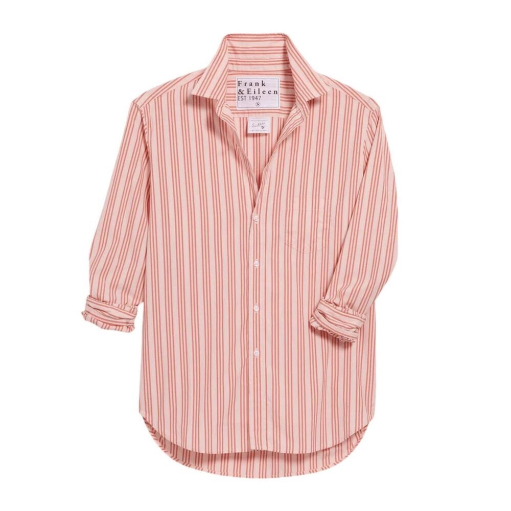 Like New: Frank and Eileen, Eileen Red Rust Stripe Button-Up Blouse Size Small